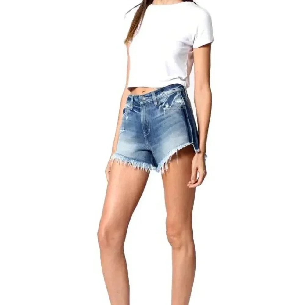 💚 Hidden | Distressed Sofie Stripe Mom Jean Shorts - Medium